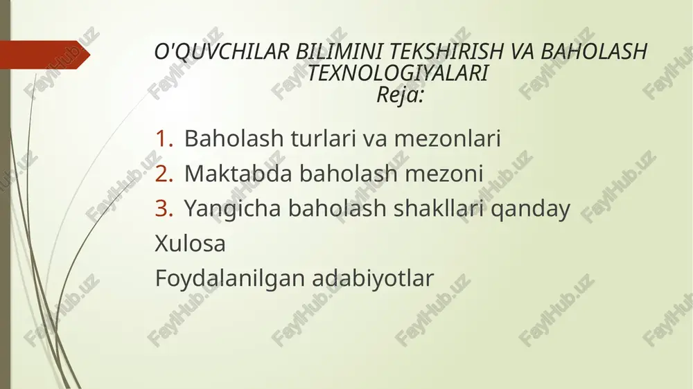 o'quvchilar bilimini tekshirish va baholash texnologiyalari — PPTX