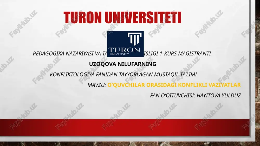 konfliktologiya fanidan mustaqil ta’lim — PPTX