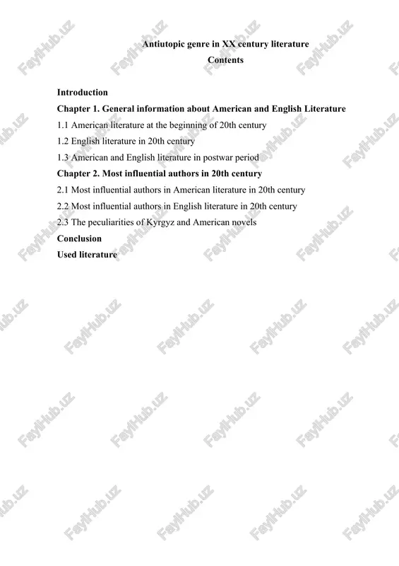 american and english literature in 20th century — DOCX
