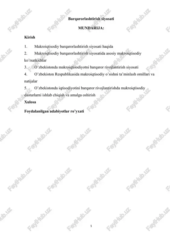 barqarorlashtirish siyosati — DOCX