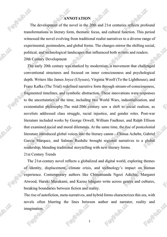 development of the novel in the 20th and 21st centuries — DOCX