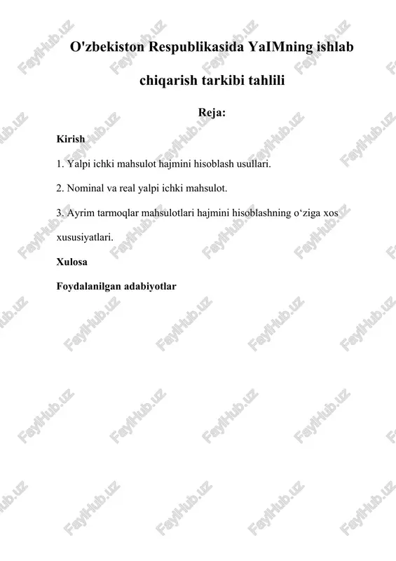 yalpi ichki mahsulotlar — DOCX