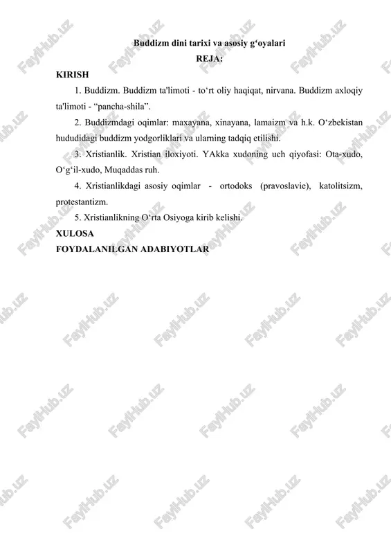 buddizm dini tarixi va asosiy gʻoyalari — DOCX