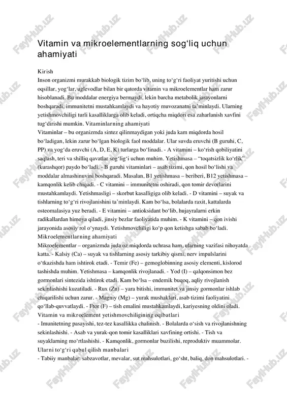 vitamin va mikroelementlarning sog‘liq uchun ahamiyati — PDF