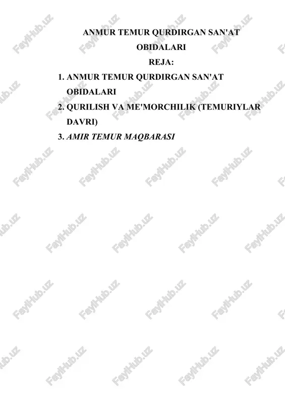 anmur temur qurdirgan san'at obidalari — DOCX