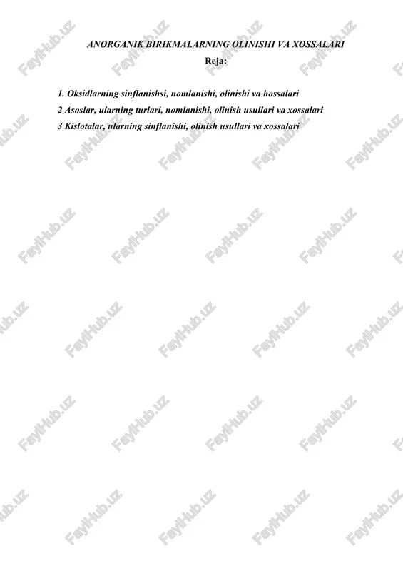 anorganik birikmalarning olinishi va xossalari — DOCX