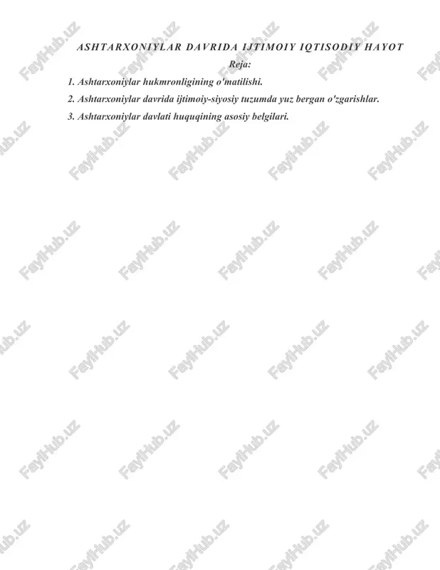 ashtarxoniylar davrida ijtimoiy iqtisodiy hayot — DOC