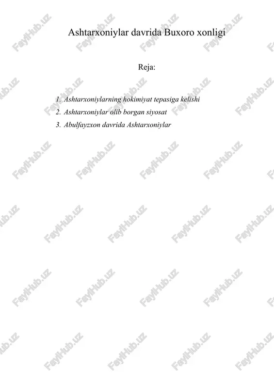 ashtarxoniylar davrida buxoro xonligi — DOC