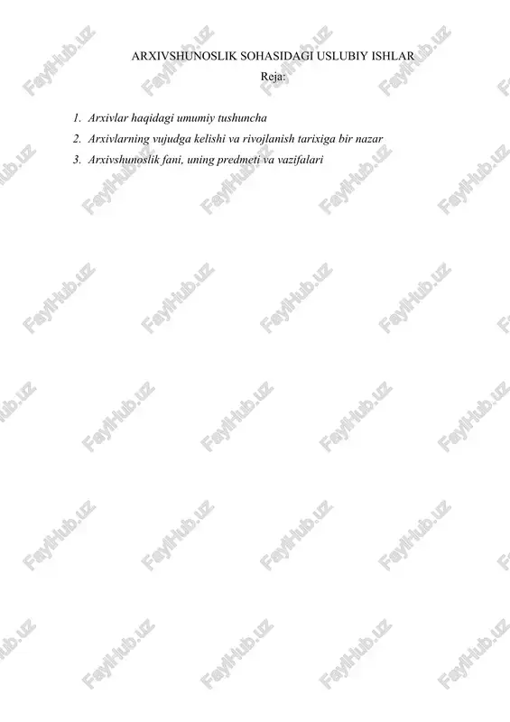 arxivshunoslik sohasidagi uslubiy ishlar — DOC