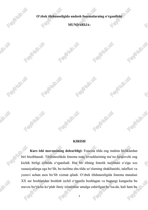 o‘zbek tilshunosligida undosh fonemalarning o‘rganilishi — DOCX