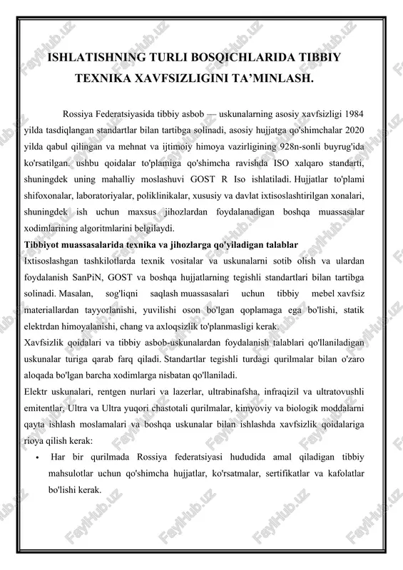 tibbiy asbob — uskunalarning xavfsizligi — DOCX