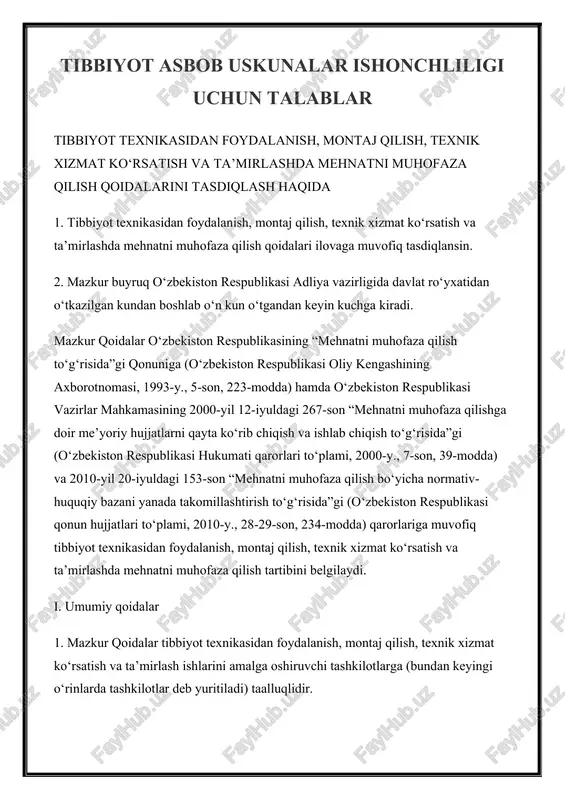 tibbiyot asbob uskunalar ishonchliligi uchun talablar — DOCX
