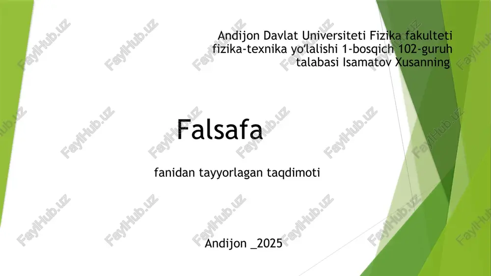 falsafa fanidan tayyorlagan taqdimoti — PPTX