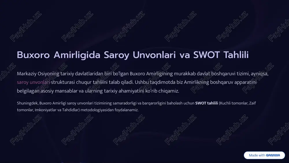 buxoro amirligida saroy unvonlari va swot tahlili — PDF