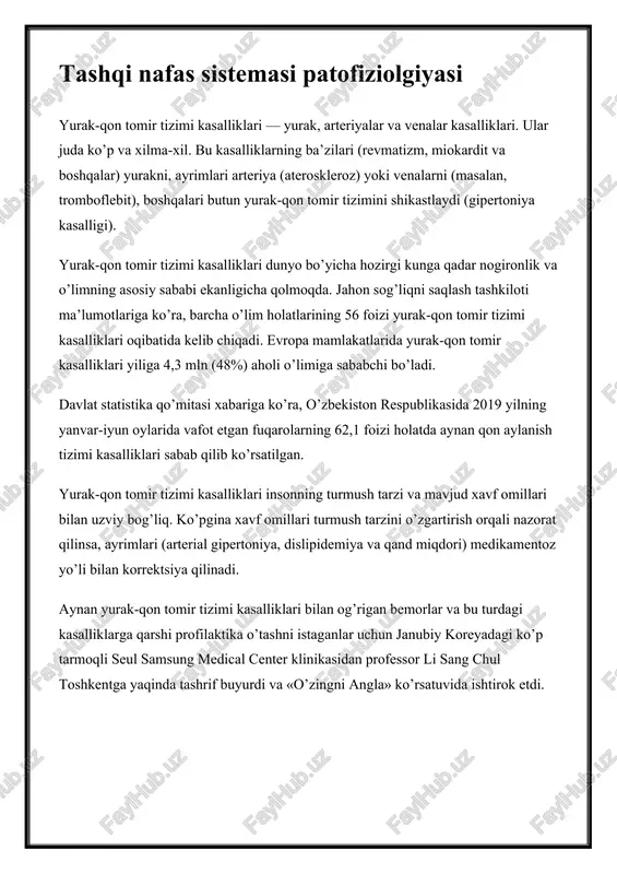 yurak-qon tomir tizimi kasalliklari — DOCX