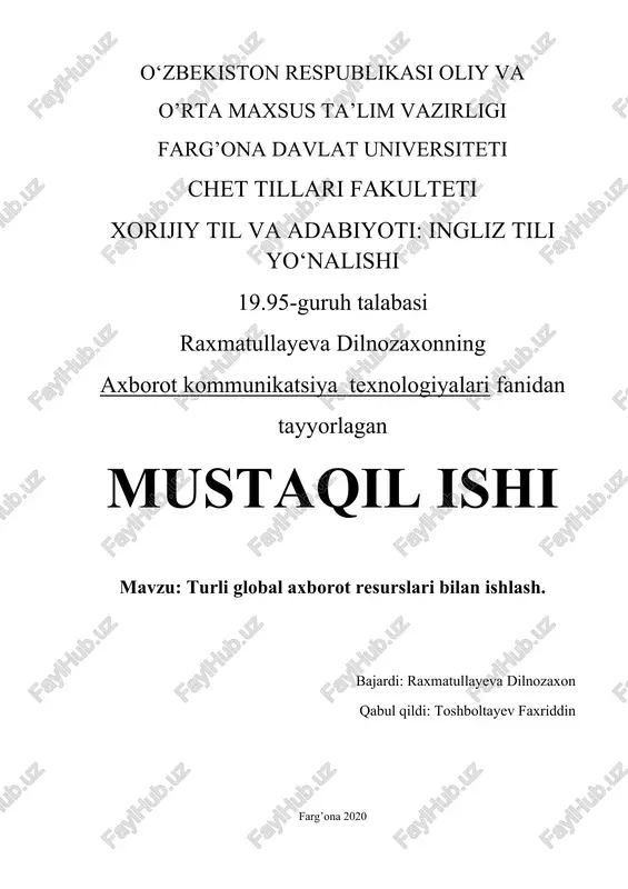 turli global axborot resurslari bilan ishlash — DOCX