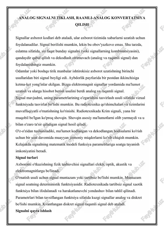 signallar axborot kodlari deb ataladi — DOCX