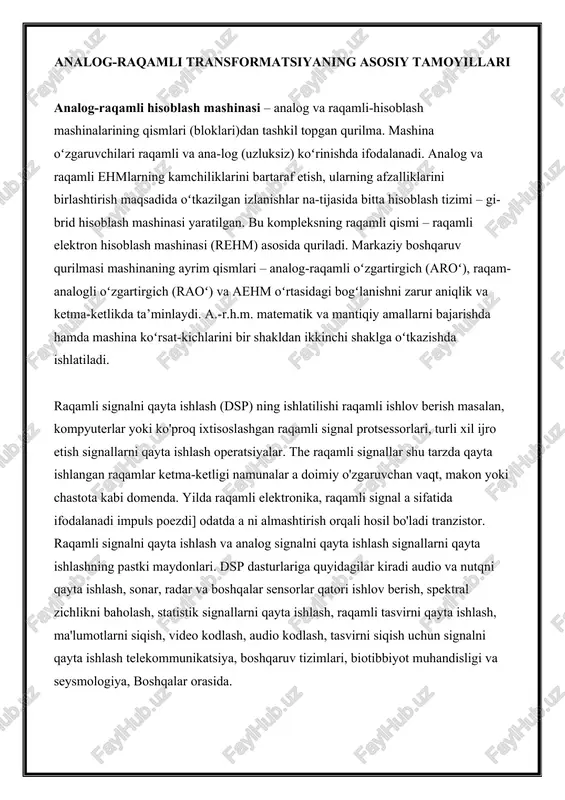 analog-raqamli transformatsiyaning asosiy tamoyillari — DOCX