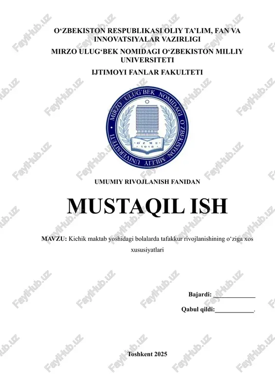 kichik maktab yoshidagi bolalarda tafakkur rivojlanishining o‘ziga xos xususiyatlari — DOCX