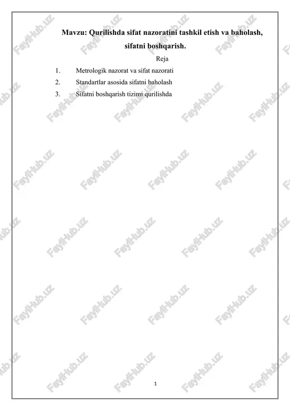 metrologik nazorat va sifat nazorati — DOCX