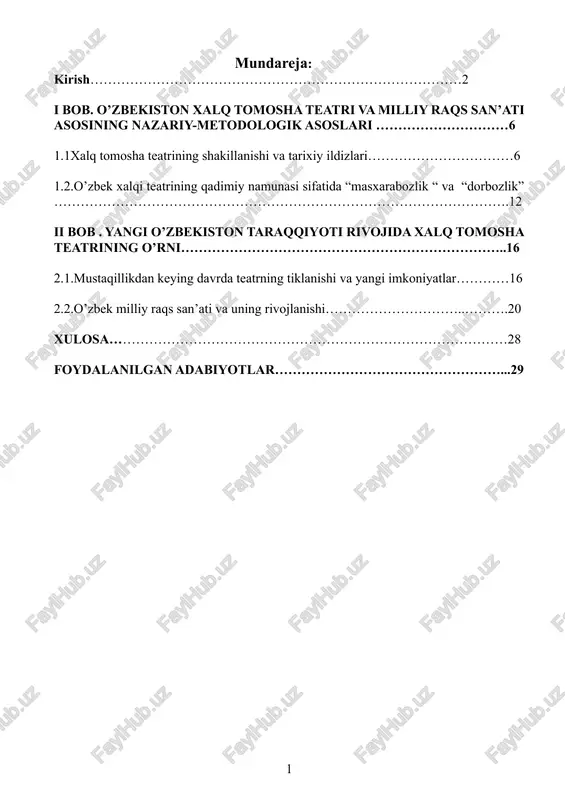 o’zbekiston xalq tomosha teatri va milliy raqs san’ati asosining nazariy-metodologik asoslari — DOCX