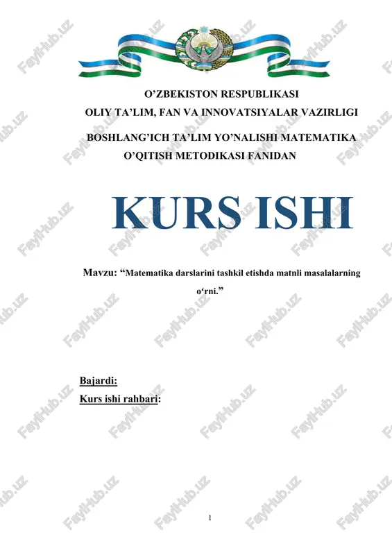 matematika darslarini tashkil etishda matnli masalalarning oʻrni — DOC