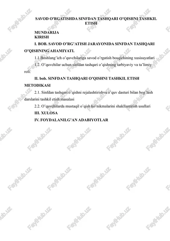 savod o'rgatishda sinfdan tashqari o’qishni tashkil etish — DOCX