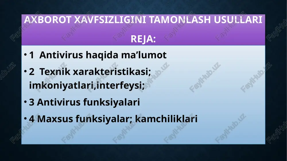 axborot xavfsizligini tamonlash usullari — PPTX