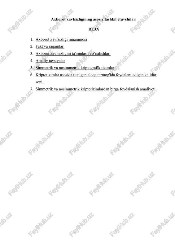 axborot xavfsizligining asosiy tashkil etuvchilari — DOCX
