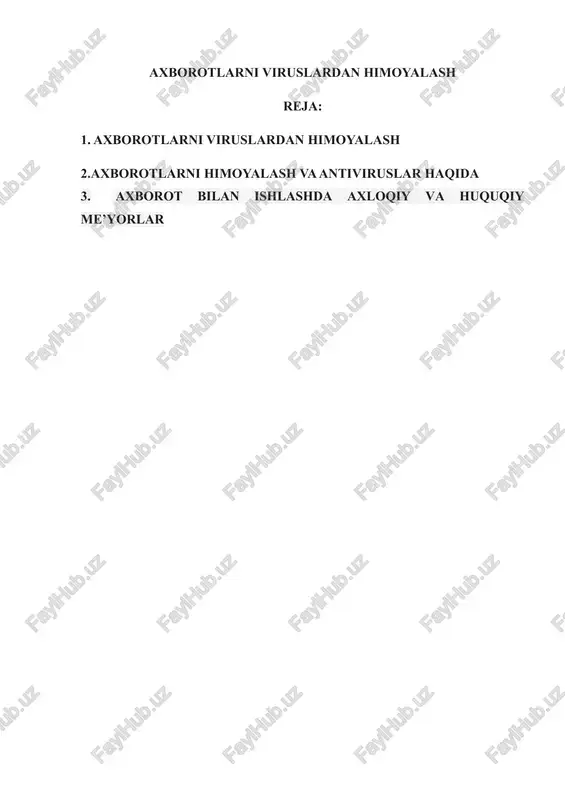 axborotlarni viruslardan himoyalash — DOCX