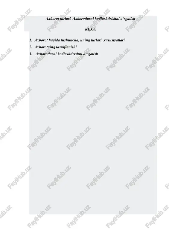 axborot turlari. axborotlarni kodlashtirishni o‘rgatish — DOCX