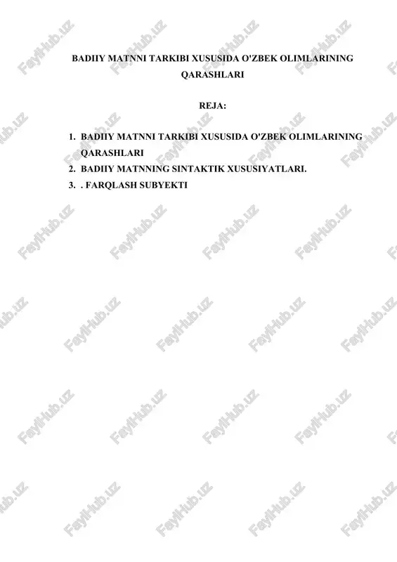 badiiy matnni tarkibi xususida o'zbek olimlarining qarashlari — DOCX