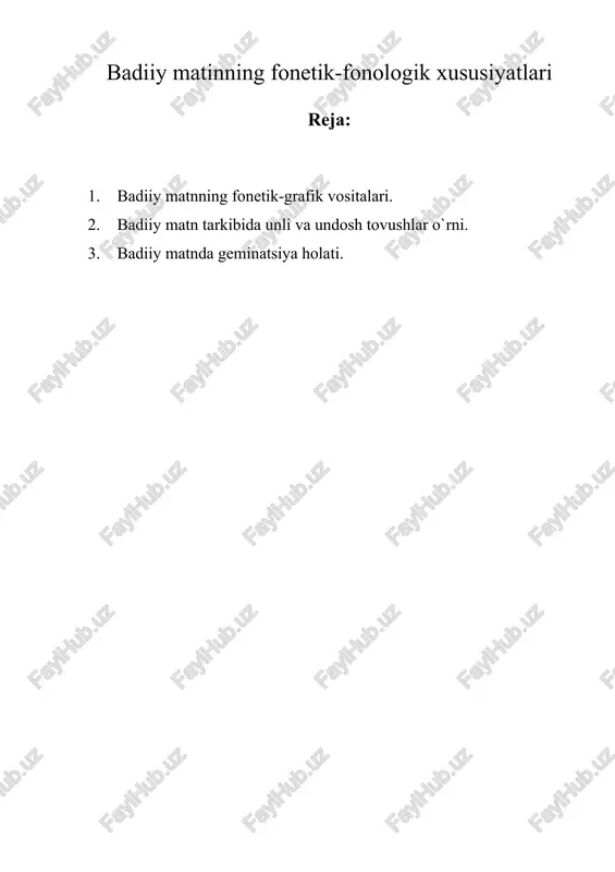 badiiy matinning fonetik-fonologik xususiyatlari — DOC