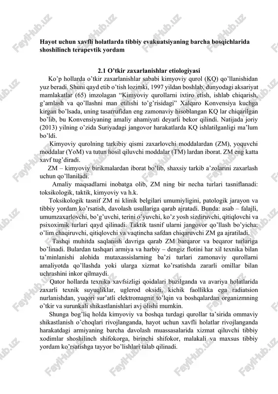 o'tkir zaxarlanishlar etiologiyasi — DOCX