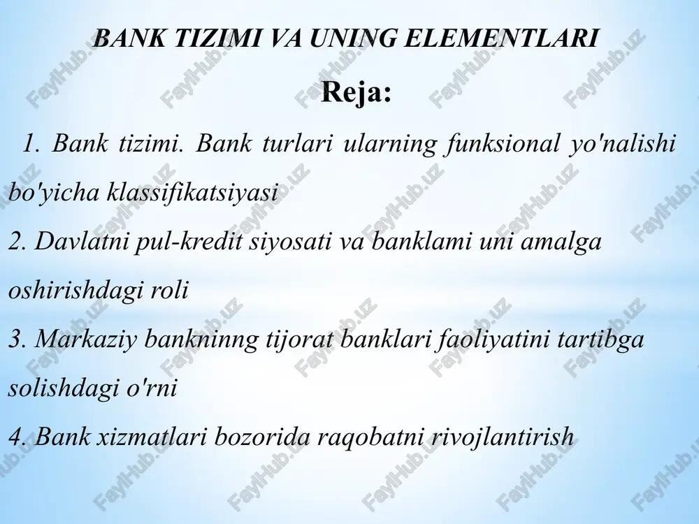 bank tizimi va uning elementlari — PPTX