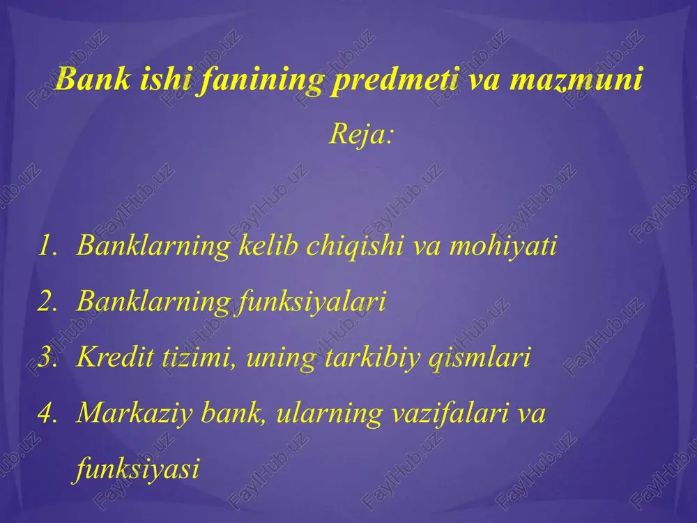bank ishi fanining predmeti va mazmuni — PPTX