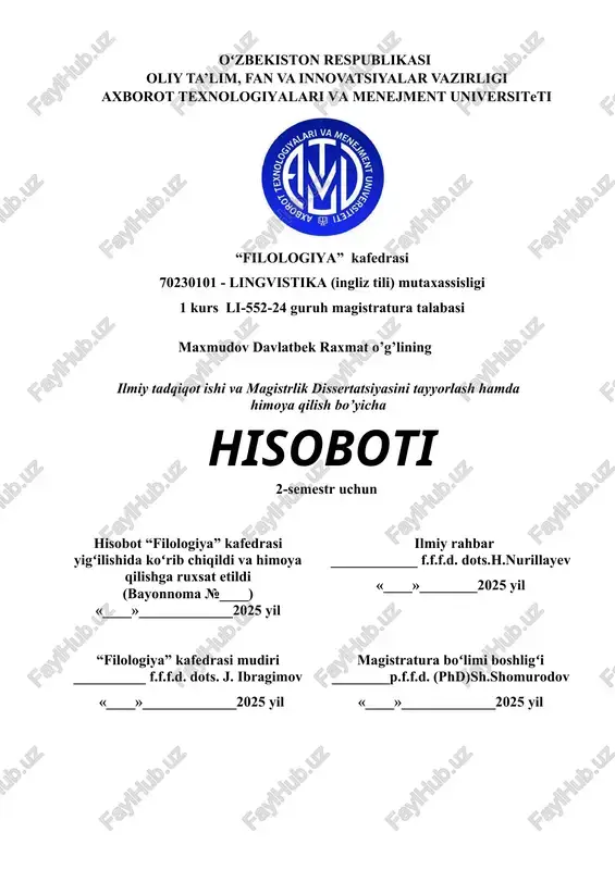 lingvistika (ingliz tili) mutaxassisligi — DOC