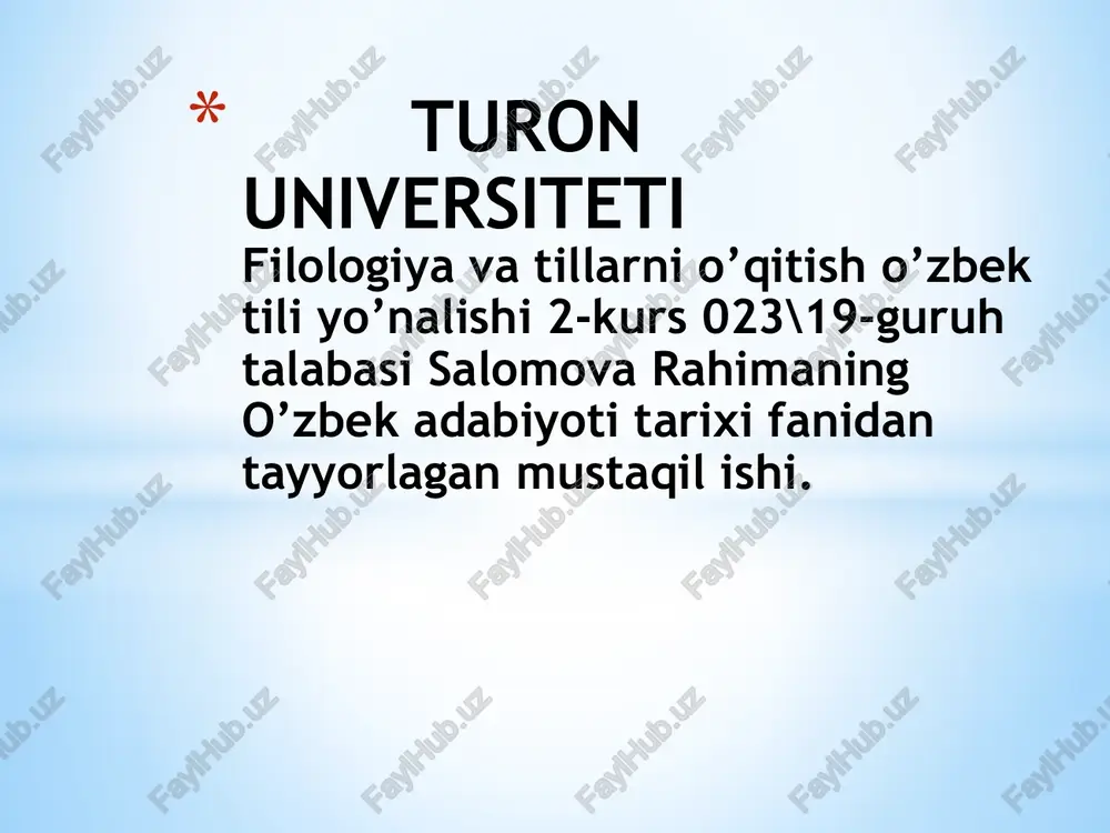sabotul-ojizin' asariga yazilgan sharhlar tahlili — PPTX