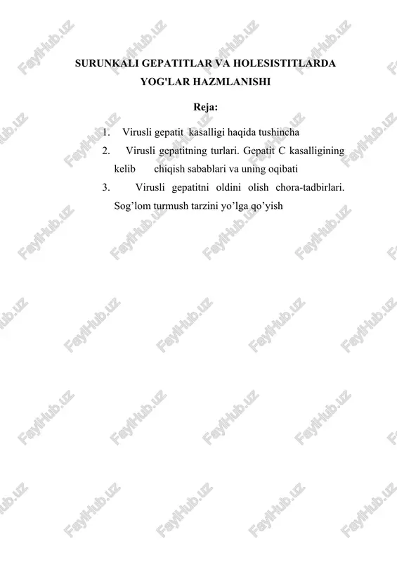 virusli gepatitlar va holesistitlarda yog'lari — DOCX
