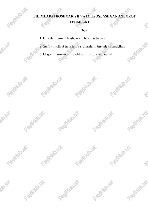 bilimlarni boshqarish va ixtisoslashgan axborot tizimlari — DOCX