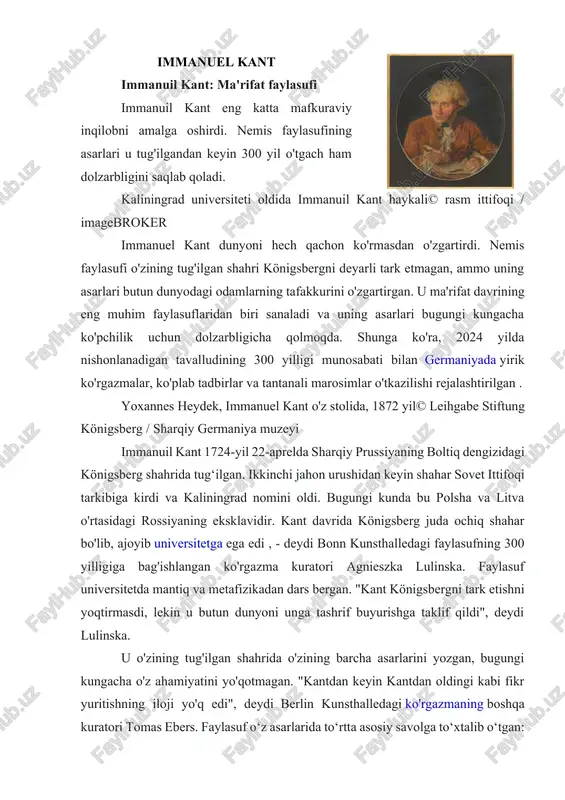 immanuel kant: ma'rifat faylasufi — DOCX