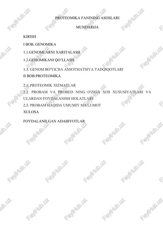 proteomika fanining asoslari — DOCX