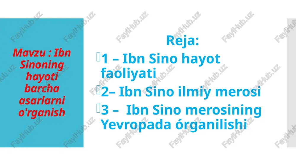 ibn sinoning hayoti barcha asarlarni o'rganish — PPTX