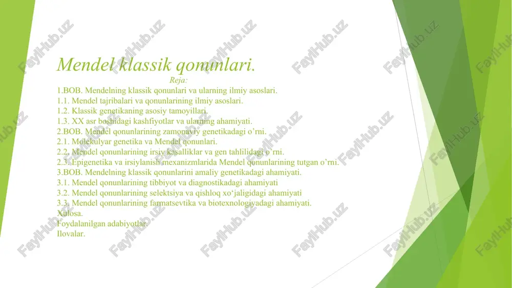 mendel qonunlarining amaliyotdagi ahamiyati — PPT