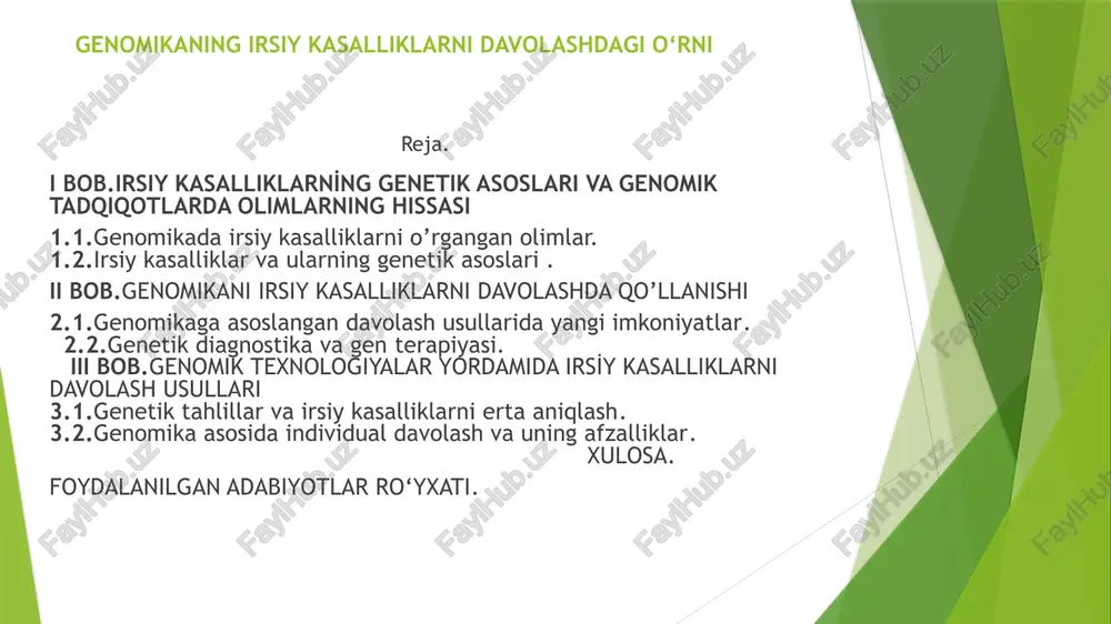 genomikaning irsiy kasalliklarni davolashdagi o‘rni — PPTX
