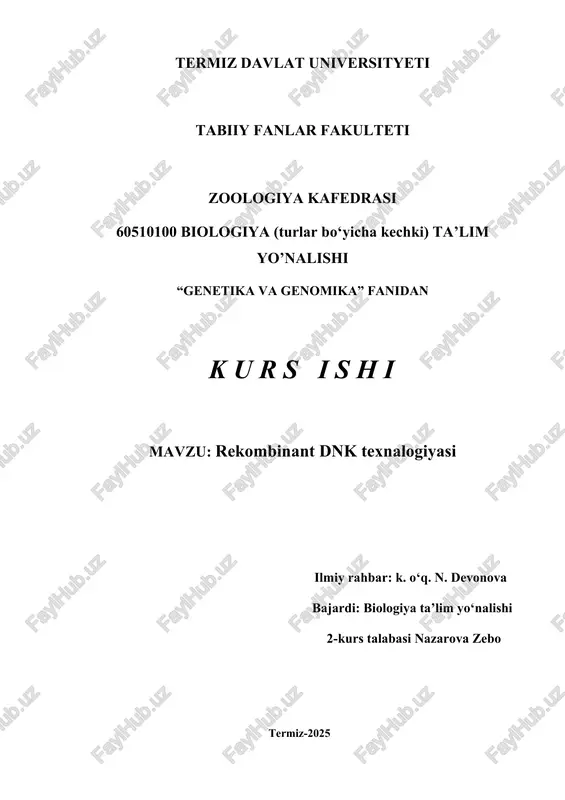 rekombinant dnk texnalogiyasi — DOCX