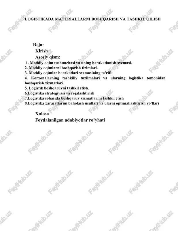 logistikada materiallarni boshqarish va tashkil qilish — DOCX
