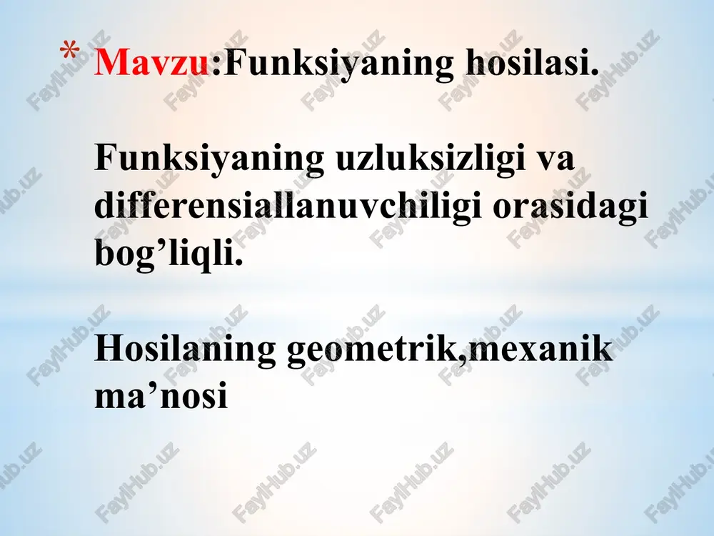 funksiyaning hosilasi. — PPTX
