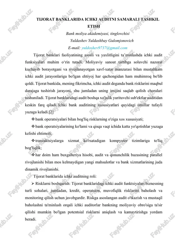 ichki auditni samarali tashkil etish — DOCX