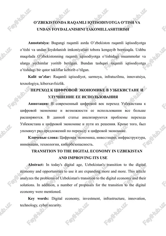 transition to the digital economy in uzbekistan — DOCX